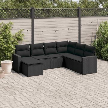 vidaXL Set canapele de grădină cu perne, 7 piese, negru, poliratan