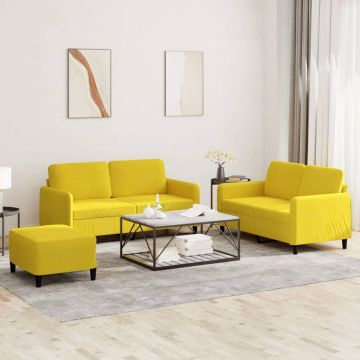 vidaXL Set de canapele, 3 piese, galben, catifea