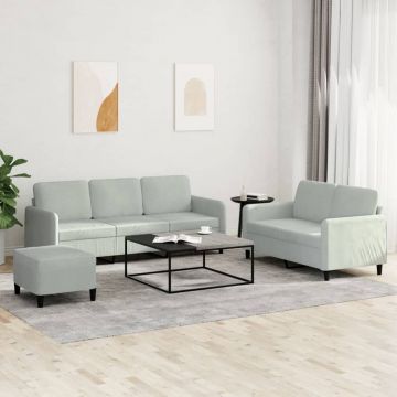 vidaXL Set de canapele, 3 piese, gri deschis, catifea