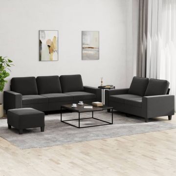 vidaXL Set de canapele, 3 piese, negru, textil