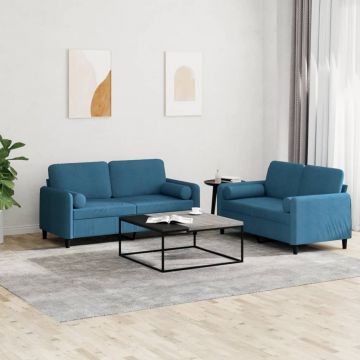 vidaXL Set de canapele cu perne, 2 piese, albastru, catifea