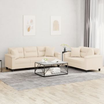 vidaXL Set de canapele cu perne, 2 piese, bej, microfibră