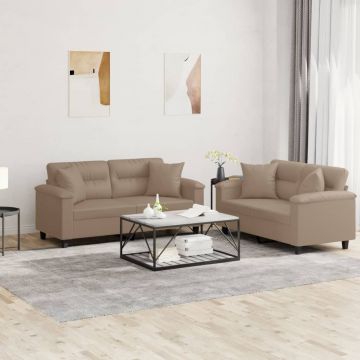 vidaXL Set de canapele cu perne, 2 piese, cappuccino, piele ecologică