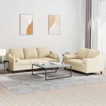 vidaXL Set de canapele cu perne, 2 piese, crem, material textil