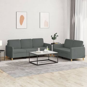 vidaXL Set de canapele cu perne, 2 piese, gri închis, textil