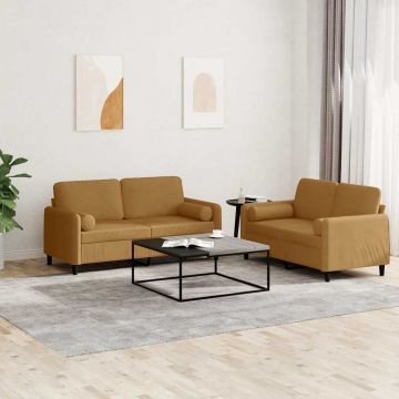 vidaXL Set de canapele cu perne, 2 piese, maro, catifea