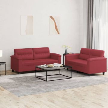 vidaXL Set de canapele cu perne, 2 piese, roșu vin, piele ecologică