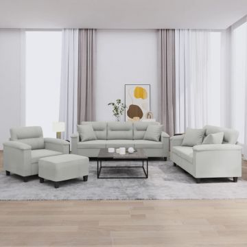 vidaXL Set de canapele cu perne, 4 piese, gri deschis, microfibră
