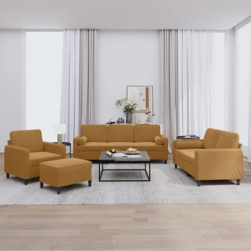 vidaXL Set de canapele cu perne, 4 piese, maro, catifea