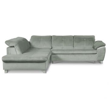 Coltar Extensibil Cu Otoman Mic Stanga Sevilia Lux, 5 Locuri, Tetiere Reglabile, Verde Menta, 280 Cm