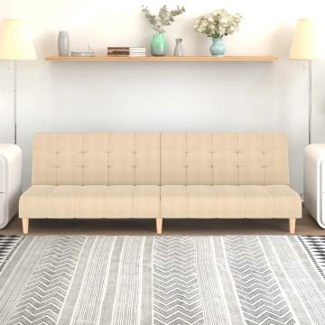 vidaXL Canapea extensibilă cu 2 locuri, crem, material textil
