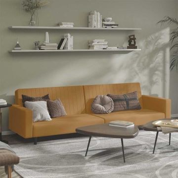 vidaXL Canapea extensibilă cu 2 locuri, maro, catifea