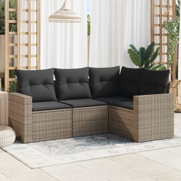 vidaXL Set canapea de grădină cu perne, 4 piese, gri, poliratan