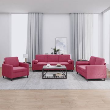vidaXL Set canapele cu perne, 3 piese, roșu vin, catifea