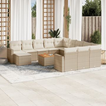 vidaXL Set canapele de grădină, 13 piese, cu perne, bej, poliratan
