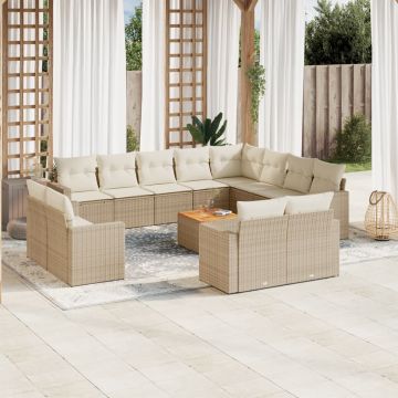 vidaXL Set canapele de grădină, 13 piese, cu perne, bej, poliratan