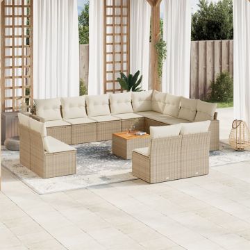 vidaXL Set canapele de grădină, 13 piese, cu perne, bej, poliratan
