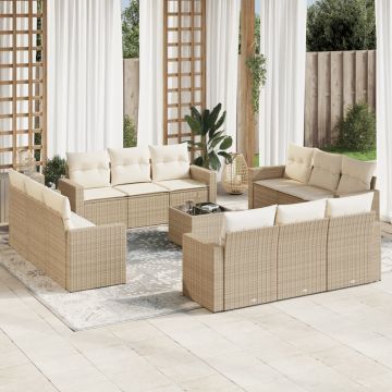 vidaXL Set canapele de grădină, 13 piese, cu perne, bej, poliratan