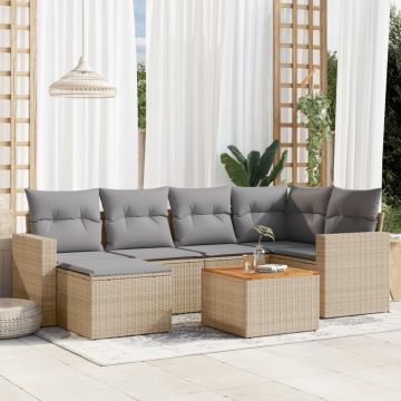 vidaXL Set canapele de grădină, 7 piese, cu perne, bej, poliratan