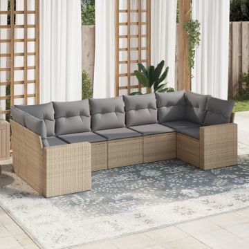 vidaXL Set canapele de grădină, 7 piese, cu perne, bej, poliratan
