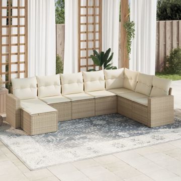 vidaXL Set canapele de grădină, 8 piese, cu perne, bej, poliratan