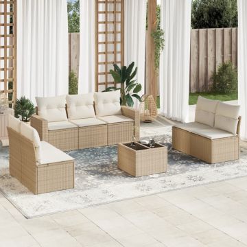 vidaXL Set canapele de grădină, 8 piese, cu perne, bej, poliratan