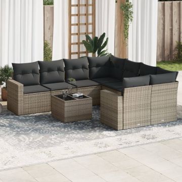 vidaXL Set canapele de grădină, 9 piese, cu perne, gri, poliratan