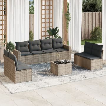 vidaXL Set canapele de grădină, 9 piese, cu perne, gri, poliratan