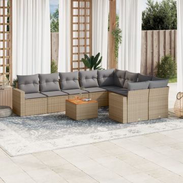 vidaXL Set canapele de grădină cu perne, 10 piese, bej, poliratan