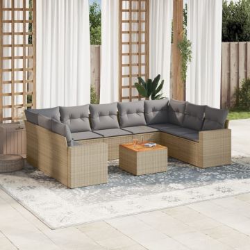 vidaXL Set canapele de grădină cu perne, 10 piese, bej, poliratan