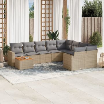 vidaXL Set canapele de grădină cu perne, 10 piese, bej, poliratan