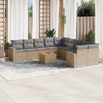 vidaXL Set canapele de grădină cu perne, 11 piese, bej, poliratan
