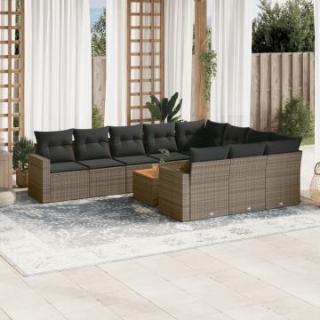 vidaXL Set canapele de grădină cu perne, 11 piese, gri, poliratan
