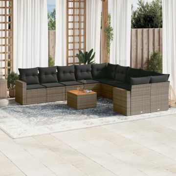 vidaXL Set canapele de grădină cu perne, 11 piese, gri, poliratan