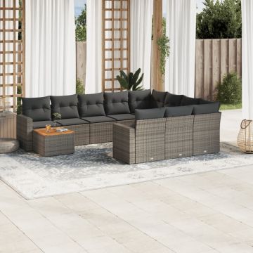 vidaXL Set canapele de grădină cu perne, 11 piese, gri, poliratan