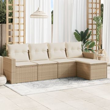 vidaXL Set canapele de grădină cu perne, 5 piese, bej, poliratan