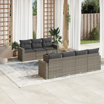 vidaXL Set canapele de grădină cu perne, 8 piese, gri, poliratan