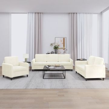 vidaXL Set de canapele, 3 piese, crem, catifea