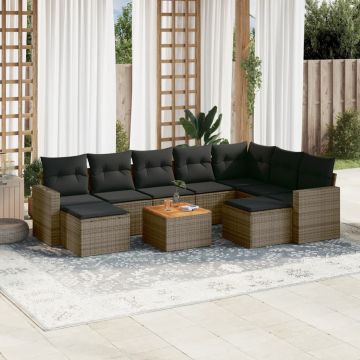 vidaXL Set mobilier de grădină cu perne, 10 piese, gri, poliratan