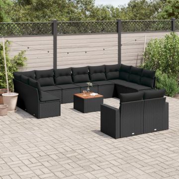 vidaXL Set mobilier de grădină cu perne, 13 piese, negru, poliratan