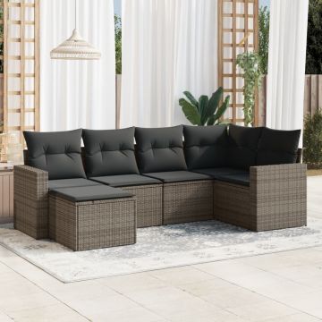 vidaXL Set mobilier grădină cu perne, 6 piese, gri, poliratan