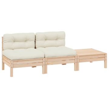 vidaXL Set mobilier grădină cu perne crem, 3 piese, lemn masiv de pin