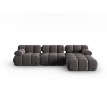 Coltar modular dreapta 4 locuri, Bellis, Micadoni Home, BL, 282x155x70 cm, catifea, gri inchis