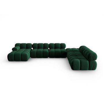 Coltar panoramic dreapta 7 locuri design modular, Bellis, Micadoni Home, BL, 376x282x70 cm, catifea, verde bottle