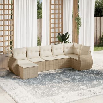 vidaXL Set canapele de grădină, 7 piese, cu perne, bej, poliratan