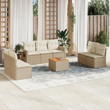 vidaXL Set canapele de grădină, 8 piese, cu perne, bej, poliratan