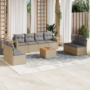 vidaXL Set canapele de grădină, 9 piese, cu perne, bej, poliratan