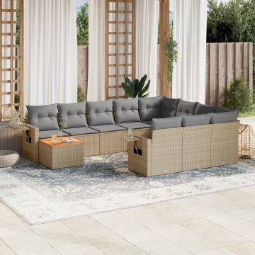 vidaXL Set canapele de grădină cu perne, 11 piese, bej, poliratan
