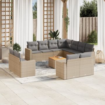 vidaXL Set canapele de grădină cu perne, 12 piese, bej, poliratan