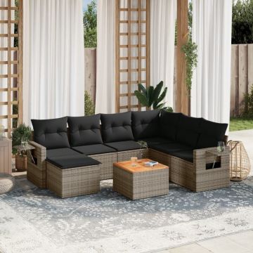 vidaXL Set canapele de grădină cu perne, 8 piese, gri, poliratan